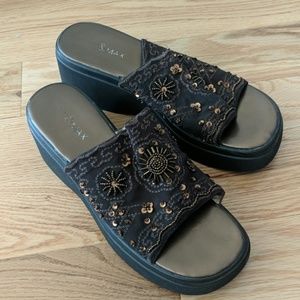 Madison & Max beaded brown platform sandals 7.5